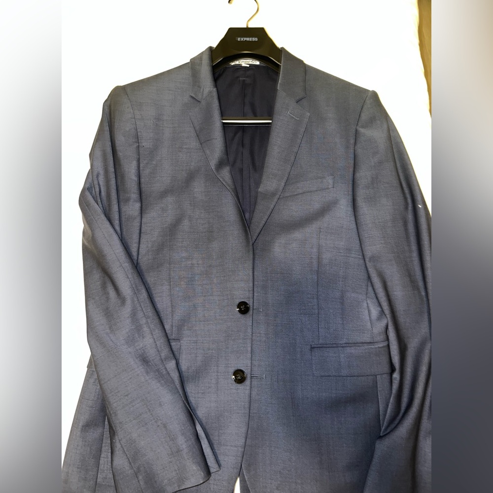 Navy Blue Express suit wool blend and Brown dress shoes